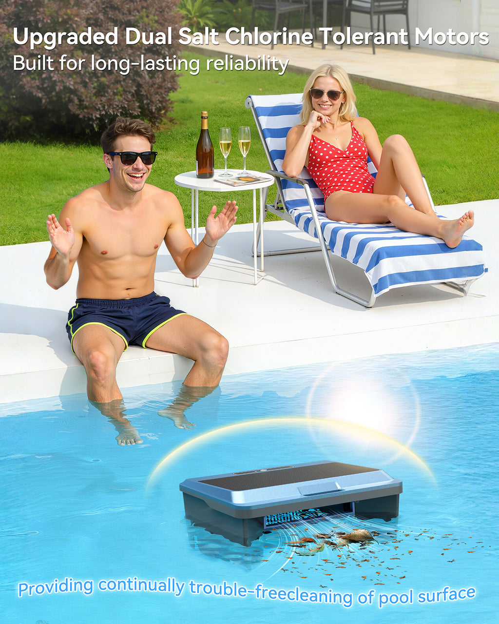 WAVIO F1T Solar Powered Robotic Pool Skimmer Surface Cleaner with APP Support Dual Charging Options Smart Obstacle Avoidance 24/7 Continuous Cleaning Ideal for Above Ground Pool