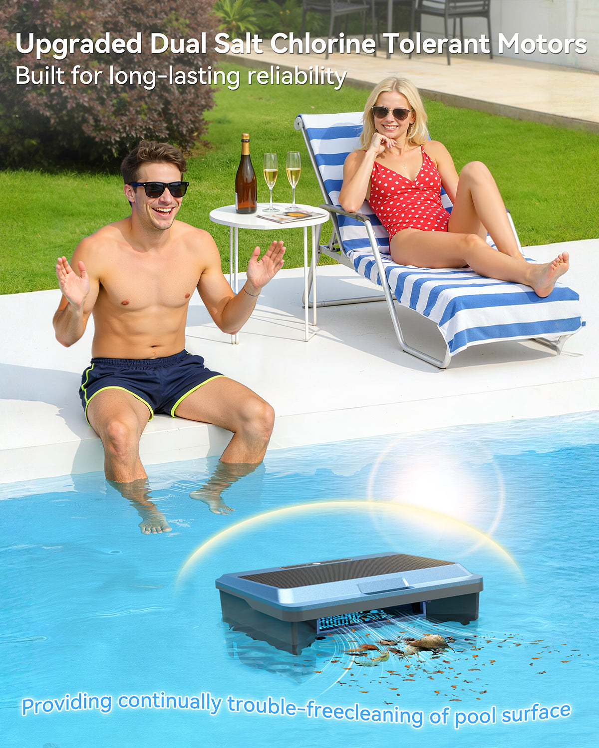 WAVIO F1T Solar Powered Robotic Pool Skimmer Surface Cleaner with APP Support Dual Charging Options Smart Obstacle Avoidance 24/7 Continuous Cleaning Ideal for Above Ground Pool