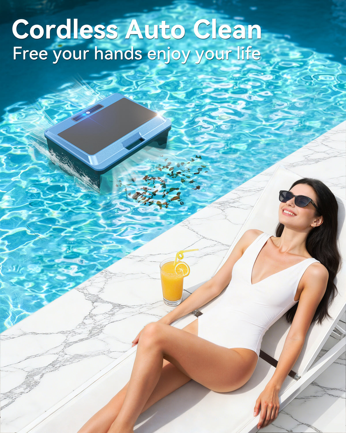 WAVIO F1T Solar Powered Robotic Pool Skimmer Surface Cleaner with APP Support Dual Charging Options Smart Obstacle Avoidance 24/7 Continuous Cleaning Ideal for Above Ground Pool